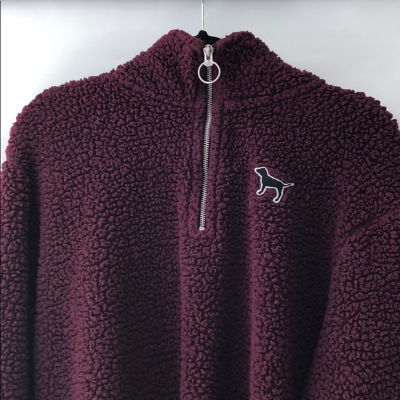 🍷ONE DAY SALE🍷 VS PINK Maroon Sherpa Pullover - Picture 2 of 7